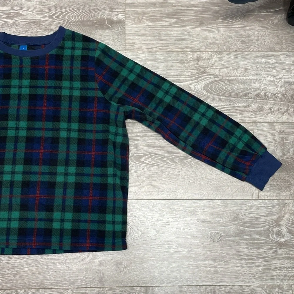Old Navy Fleece Pajama Set Jogger and Crew Neck Long Sleeve Black Watch Plaid L